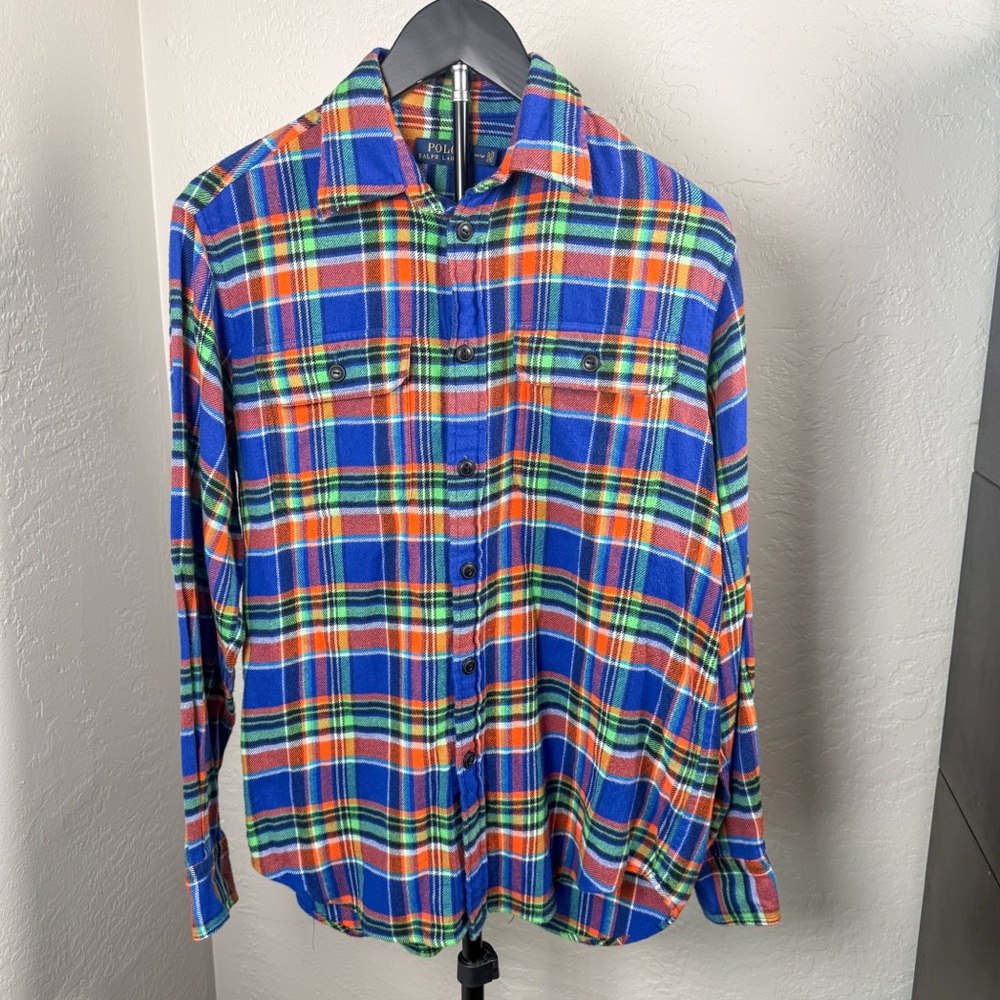 Polo Ralph Lauren Bright Color Plaid Cotton Flannel Shirt Size M